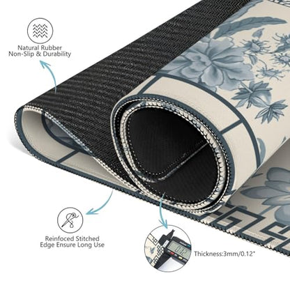 Blue Mahjong Mat for Table, 31.5*31.5in Anti Slip Mahjong Table Cloth, Noise Reduction, Neoprene Mah jongg Mat with Carrying Bag & 3 Dices, Mahjong Accessories Gift for Poker Board Tile Games Mats - color: Flower07