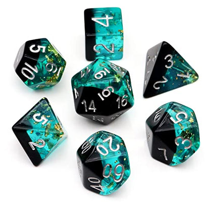 Haxtec DND Dice Set 7PCS Polyhedral D&D Dice for Roleplaying Games, Blue Black Gold Foil Resin Dice with Velvet Pouch for Dungeons and Dragons, Great DND Gift for Gamers & DM Masters - color: Blue Black