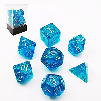 Bescon Blue Shimmery Dice Set, Polyhedral RPG Game 7-dice Set in Brick Box Packing - color: Blue Shimmery Rpg Set