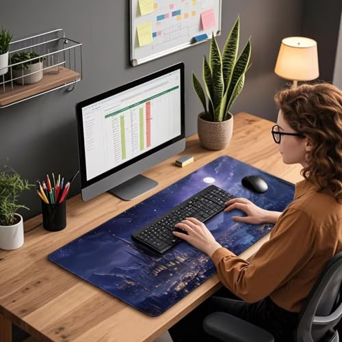 Fantasy Castle Night Large Gaming Mouse Pad Desk Mat 31.5"x15.7" | Extended Mousepad, Non-Slip Rubber Base , Stitched Edges, for Computer/Laptop/Office/Home - color: Fantasy Castle