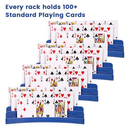Three-Layer Design Playing Cards Holders，Playing Card Holder for Kids Adults Hands Free Card Holder for Family Card Game Nights Poker Parties - color: Blue-black(4pack)
