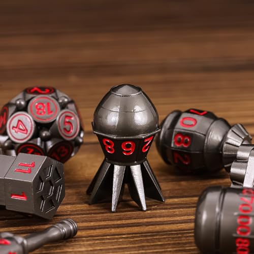 UDIXI RPG Metal Dice Set D&D 7PCS Polyhedral Metal DND Dice Set Black | Bomb Shape, Solid Metal, Cool Design, Leather Pouch Packaging, for Dungeons and Dragons Role Playing Games Tabletop Game - color: Black Red