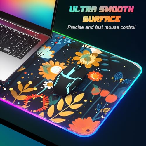 ITNRSIIET RGB Gaming Mouse Pad, Full Desk XL Extended Large Gaming Mousepad, 12 Lighting Modes 30% Thicker Big LED Desk Mat for Gamers, 32 x 12 inches, Cat in The Bush - color: Cat in the Bush