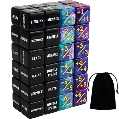 48 Pieces Keywords MTG Dice Counters Plus 1 Life Counter Dice Abilities Creature Stats Buff Tokens Dice Set for Magic The Gathering, MTG, TCG, Card Games Accessories