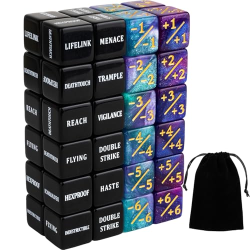 48 Pieces Keywords MTG Dice Counters Plus 1 Life Counter Dice Abilities Creature Stats Buff Tokens Dice Set for Magic The Gathering, MTG, TCG, Card Games Accessories