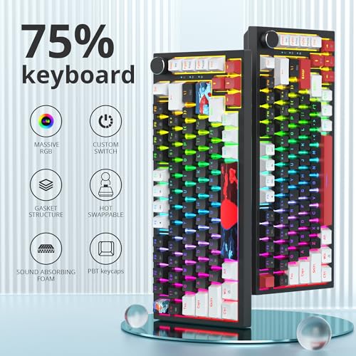 Guffercty kred 75% Gasket Mounted Gaming Keyboard Hot Swappable, 82 Key RGB Backlit Wired TKL Mechanical Keyboard with Knob & Programmable Macros, Custom Linear Switch for MAC Win (82 Black) - color: GASKET 82 Black