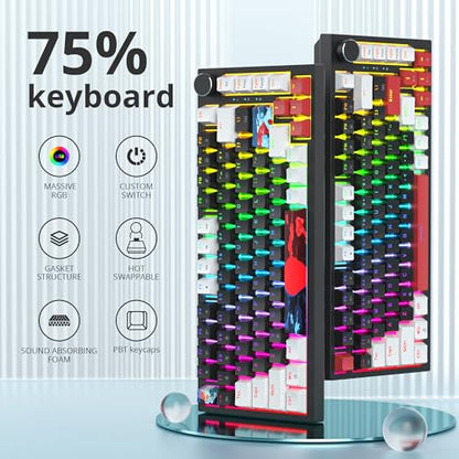 Guffercty kred 75% Gasket Mounted Gaming Keyboard Hot Swappable, 82 Key RGB Backlit Wired TKL Mechanical Keyboard with Knob & Programmable Macros, Custom Linear Switch for MAC Win (82 Black) - color: GASKET 82 Black