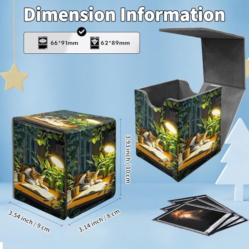 Card Deck Box for MTG Commander,Collectible Trading Storage Box Fits 120+ Single Sleeved Cards Magnetic Case PU Leather for Magic Commander TCG CCG MTG,Cat Book Plant - color: Cat Book Plant