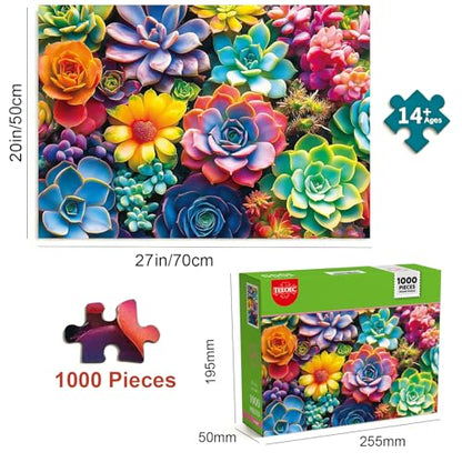 1000 Piece Puzzle for Adults, 20 x 27 inches Jigsaw Puzzles - Succulents | Tight Piece Fit, 1:1 Reference Poster, Lettered Back, Minimal Puzzle Dust, Vibrant Colors, 2mm Extra-Thick Pieces - color: 1000 Pieces-colorful Succulents