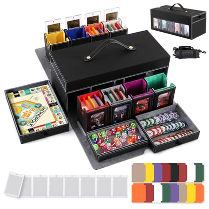 Mtg Commander Deck Box with Handle, 8Removable Deck Modular and 3Dice Trays | Holds 1500+Double-Sleeved Cards, Strap & Magnetic Lock, Magnetic Holders, Dividers Included, Display Window, Fit TCG/EDH - color: Multicolour