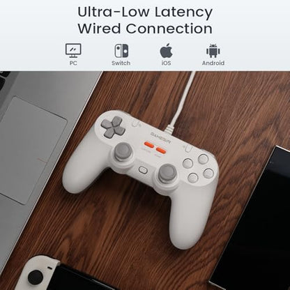 GameSir Tegenaria Lite Wired Controller for PC, 1000Hz Polling Rate, Hall Effect Joysticks and 2 Remappable Buttons, Dual Vibration, Turbo, PC Gaming Controller for Steam/Android/iOS/Switch(White) - color: White