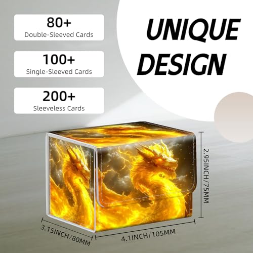 Trading Card Storage Box, Holds 100+ for MTG Cards, Premium PU Leather with Magnetic Closure, Golden Dragon With Lightning Durable Deck Box for Magic the Gathering, Trading Card Games - color: Golden Dragon With Lightning