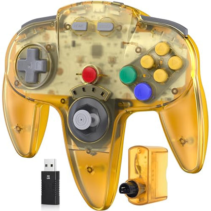 Wireless N64 Controller Made for Switch 1 & 2, N64 Console, (Clear Yellow) | (Built-in Vibration) (Rechargeable) (3D Analog Stick), 2.4 GHz USB & N64 Receiver Made for Switch Online, Windows PC, macOS - color: Transparent Yellow