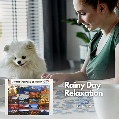 National Parks Puzzle 100 Piece for Kids - USA Jigsaw Puzzle | Featuring Acadia, Yellowstone, Zion & more, great national park gift for kids - style: Our National Parks 100pc