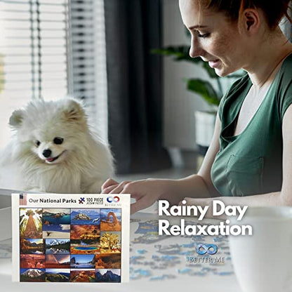 National Parks Puzzle 100 Piece for Kids - USA Jigsaw Puzzle | Featuring Acadia, Yellowstone, Zion & more, great national park gift for kids - style: Our National Parks 100pc