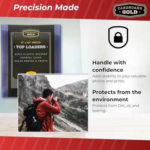 Cardboard Gold 8x10 Top Loaders - Rigid PVC Photo Sleeves - 25-Pack | Crystal Clear Hard Plastic, No Plasticizers, Print & Photo Protectors, Document Holder, Protective Storage - size: 25 Toploaders