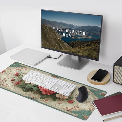 Extra Large European Style Peony Mouse Pad - 35.4 x 15.8 Inches, Soft Fabric Surface with Rubber Non-Slip Base for Precise Mouse Control - color: European Style Peony
