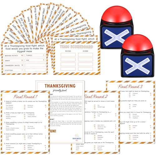 Syhood Thanksgiving Friendly Feud Game with 2 Answer Buzzer, Friendsgiving Family Card, Family Trivia Quiz Game Night for Party Office Adults Large Groups Teams - style: Thanksgiving