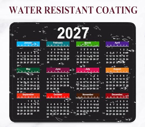 2027 Black Calendar Mouse Pad, Sewn Edge Anti Slip Rubber Office Mouse Pad | High Density Smooth Surface, Anti Slip Rubber Bottom Stable And Not Displaced, Exquisite Lock Edge Wear-Resistant And Durable - color: Black Calendar