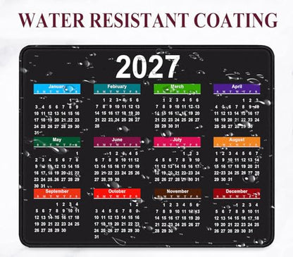 2027 Black Calendar Mouse Pad, Sewn Edge Anti Slip Rubber Office Mouse Pad | High Density Smooth Surface, Anti Slip Rubber Bottom Stable And Not Displaced, Exquisite Lock Edge Wear-Resistant And Durable - color: Black Calendar