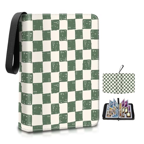 AXUASSILD 4 Pocket Card Binder, Premium Trading Card Holder Fits 400 Cards With 50 Removable Sleeves, Cute Portable Collection Card Ablum Holder Retro Green Plaid - color: Retro Green Plaid