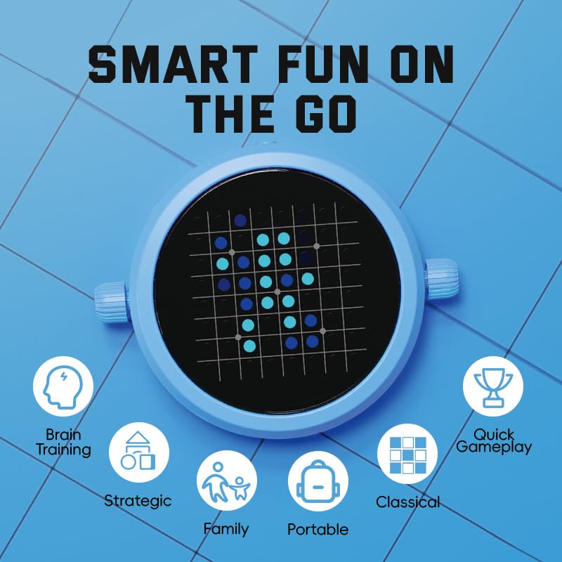 5-in-1 Electronic Board Game, Travel Game for 1-2 Players，Pocket Size（Blue） | Includes Reversi, 4 in a Row, 5 in a Row, Chinese Checkers and Tic Tac Toe; pocket-size design with solo and 2-player modes. - color: Blue