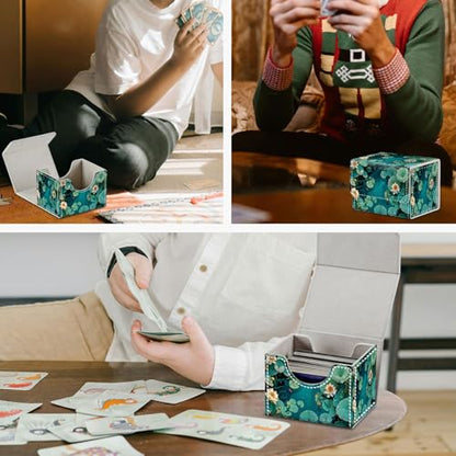 Card Game Storage Box TCG Deck Box MTG Card Box Organizer Trading Card Case Commander Deck Box TCG Card Storage Box Magnetic Closure Creative Pattern Up to 200 Cards, Green Pond Lotus Leaves - color: Green Pond Lotus Leaves