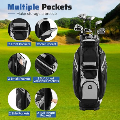 Goplus Lightweight Golf Cart Bag, Molded Lock Top Golf Club Bag w/14-Way Full Length Organizer Dividers, 11 Pockets, Cooler Bag, Straps, Umbrella Holder & Rain Hood for Men Women - color: Black+Grey