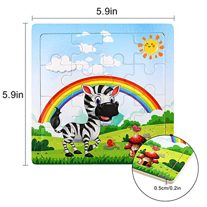 SANNIX 12 Pack Wooden Jigsaw Puzzles for Toddlers 3-5 Years Old | Party Favors Animals Jigsaw for Kids, Transportation Educational Puzzles, Travel Toy with 12 Organize Bags - style: Vehicles + Animals