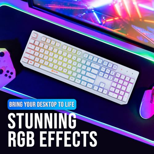 KLIM Chroma White Wireless Keyboard – RGB Backlit, Rechargeable Battery, Wireless Keyboard with Water-Resistant Durable Design, Compatible with PC, Mac, PS4, PS5 - color: White