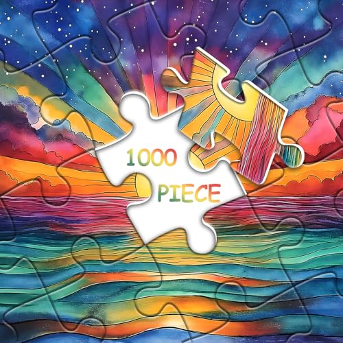 Impossible Puzzle for Adults 1000 Pieces, Ocean Sunset Puzzles with Colorful Rainbow Gradient, Magic Nature Art Jigsaw Puzzle, Challenging Hard Puzzle for Adults - style: Ripples of Light Puzzle