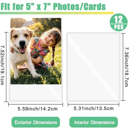 12PCS 5" x 7" Clear Rigid Card Sleeves – Waterproof Hard Plastic Protectors for Postcards, Prints, Photos, Trading & Sports Cards – Top Load Jumbo Sheet Holders - size: 5" x 7"