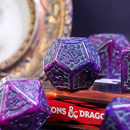 cusdie 7 Pcs 25mm Giant DND Dice with Dragon Eye Dice Bag, Polyhedral Dice Set, D&D Dice for Pathfinder RPG(Purple/Blue) - color: Purple/Blue