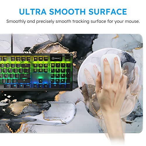 iCasso Desk Mat, Gaming Mouse Pad Wrist Support Set,4in1 XXL Large Mousepad + Keyboard Wrist Rest+Mouse Wrist Rest+Coaster Set with Ergonomic Design for Home Office Table Computer-Grey Ink Marble - color: Grey Ink Marble