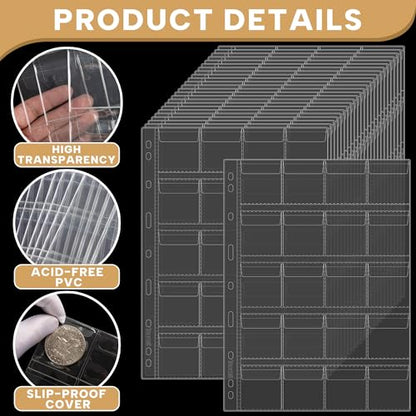 25 Sheets Coin Pocket Pages - 20 Pocket Standard 9-Hole 500 Pockets Inserts Collecting Sleeves for Coins [48mm X 44mm Each Pocket] CS0312520 - color: 20 Pocket(44mm X 48mm Each Pocket), size: 25 Sheets