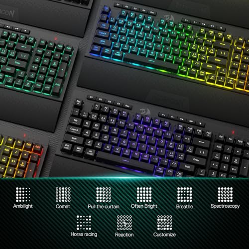 Redragon K515 PRO Shiva RGB Wireless Membrane Gaming Keyboard, 98 Keys Mechanical-Feel Keyboard w/Smooth Linear Switch, On-Board Macro & Multimedia Keys, Detachable Wrist Rest, Software Supported - color: Black, size: 98 Keys Pro