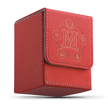 Card Deck Box for MTG Card Storage Box Holds 100 Plus Single Sleeved Cards, Microfiber Lining and Leather Card Box Compatible with Trading Card Games TCG, Yugioh Cards, etc. (Red) - color: Red