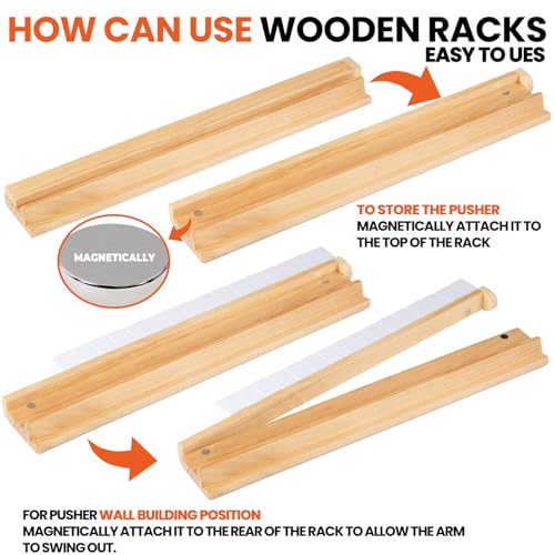 MUTEX American Natural Wooden Mahjong Racks with Pushers Set of 4, 17.5" | Built-in Magnets for Slip-Free Pushing & Storage, Ideal for Lessons, Family Game Nights, Beginners & Holiday Gifting - color: Natural Wood