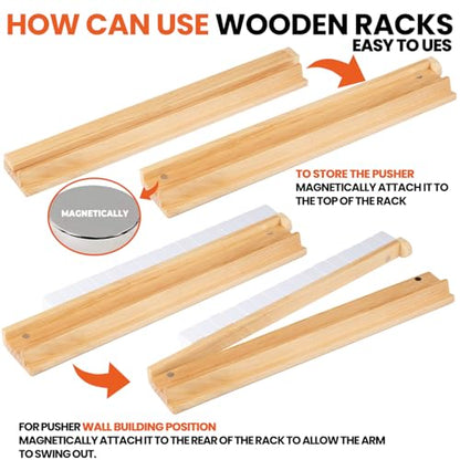 MUTEX American Natural Wooden Mahjong Racks with Pushers Set of 4, 17.5" | Built-in Magnets for Slip-Free Pushing & Storage, Ideal for Lessons, Family Game Nights, Beginners & Holiday Gifting - color: Natural Wood