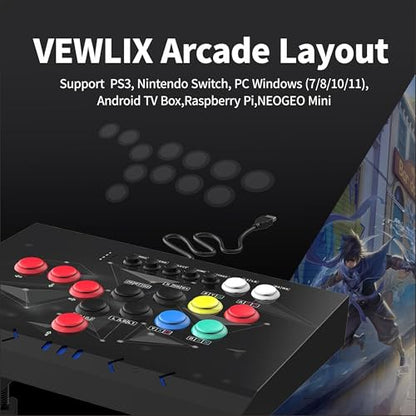 NBCP Arcade Fight Stick - Arcade fighting Joystick -Street Fighter Games Controler with Turbo for PS3, Nintendo Switch, PC Windows (7/8/10/11), Android TV Box,Raspberry Pi,NEOGEO Mini