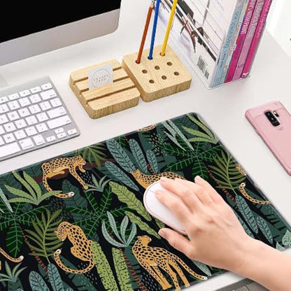 Leopard Jungle Animal Tropical Leaves Large Gaming Mouse Pad with Stitched Edges, Desk Pad Extended Keyboard Mat, Non-Slip Rubber Base Mousepads for Laptop, Office, Home, 31.5X11.8 inch - color: Leopard Jungle Animal Tropical Leaves