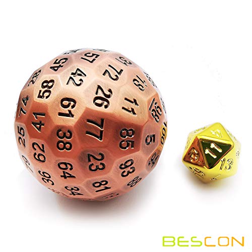 Bescon Solid Metal 100 Sided Dice, Game Dice D100, Giant Polyhedral Metal 100 Sides Dice 50MM in Diameter (1.97in), Ancient Copper - color: Solid Metal Ancient Copper D100
