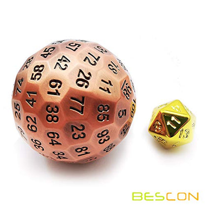 Bescon Solid Metal 100 Sided Dice, Game Dice D100, Giant Polyhedral Metal 100 Sides Dice 50MM in Diameter (1.97in), Ancient Copper - color: Solid Metal Ancient Copper D100
