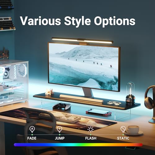 AFOOYO Monitor Stand Riser,31.5-Inch LED Light Wood Computer Monitor Stand with Adjustable Acrylic Legs,Desk Accessories Desktop Organizer Stand for, Computer,Laptop,Printer,PC TV Screen Riser,Black
