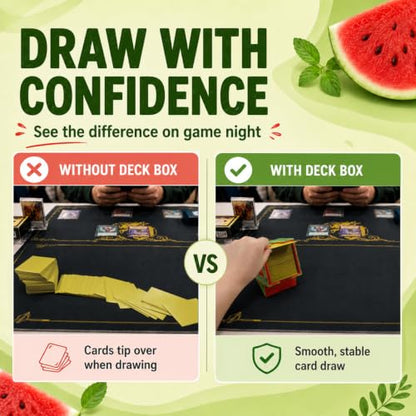 Watermelon Themed Deck Box with Commander Display Window | Holds 120 Single/100 Double-Sleeved Cards, Fit MTG/PTCG/OPTCG Cards, Strong Magnet, PU Leather, With 2 Dividers & 1 Toploader - color: Watermelon