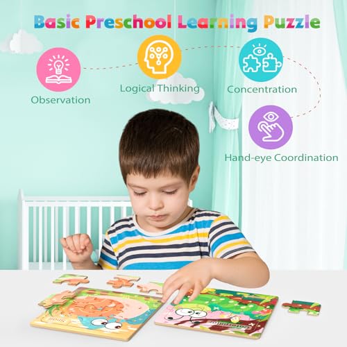 Zeoddler Wooden Puzzles for Toddlers, 8 Pack Insect Animal Jigsaw Puzzles for Kids3-5, 9 Pieces Preschool Learning Activities, Learning & Educational Toys, Gift for Boys, Girls - style: Insect Animal