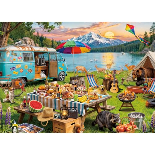 1000 Piece Puzzles for Adults,Outdoor Camping Jigsaw Puzzle 1000 Pieces for Adults Seniors,Challenging Family Games Holiday Party Gifts -1:1 Poster Interlock Perfectly Letter on Back - color: Outdoor Camping