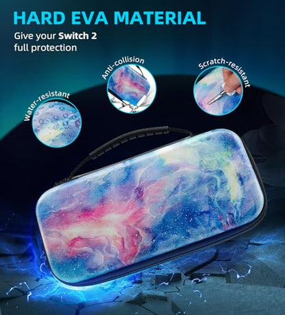 TiMOVO Carrying Case Compatible with Nintendo Switch 2, Dreamy Nebula | Travel Carry Case, 10 Game Cartridges & Pocket, Protective Portable Hard Shell Pouch, For Console & Accessories - color: Dreamy Nebula