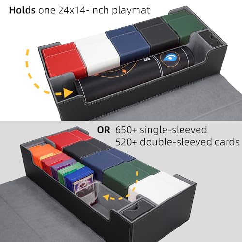 AFIING MTG Deck Box 6 In1 with MTG Playma,Premium Card Storage Box with 5 Pcs MTG Deck Box Holds 2400+ Trading Cards, Large TCG Card Deck Case for Magic Yugioh Sports Cards (Black&Grye) - color: Set Black Grey