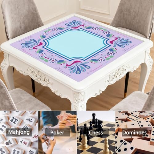 Mahjong Mat for Table with Carrying Bag & 3 Dice, Lavender Peacock 31.5"x31.5" Square Rubber Mahjong Table Cover, Non-Slip & Noise Reduction Gaming Mat for Mah Jongg, Poker, Dominoes & Tile Games - color: Lavender Purple